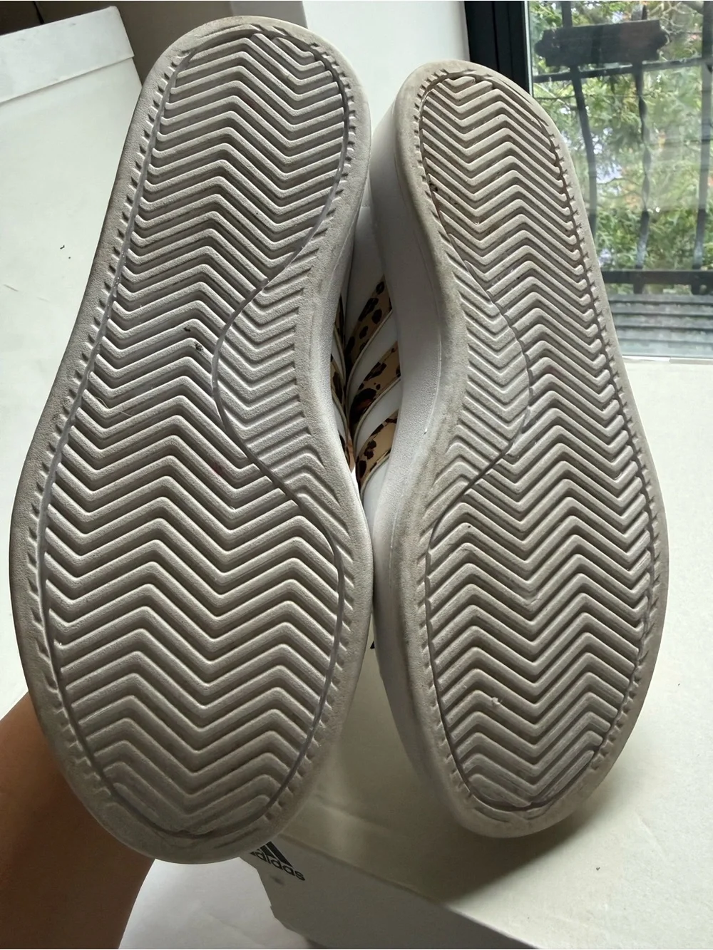 adidas White Sneakers with Leopard Stripe Trim